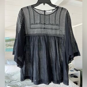 EUC CLOSED Boutique Embroidered Cotton Blouse Shirt BLACK WHITE sz L